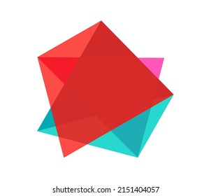 Vector isolated abstract geometric element of colored translucent geometric shapes superimposed on each other with color mixing