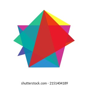 Vector isolated abstract geometric element of colored translucent geometric shapes superimposed on each other with color mixing