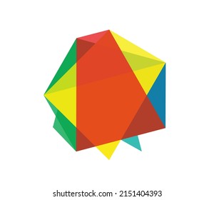 Vector isolated abstract geometric element of colored translucent geometric shapes superimposed on each other with color mixing