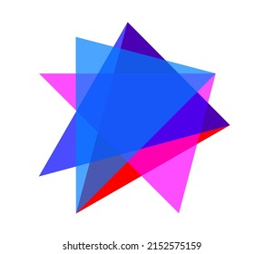 Vector isolated abstract geometric element of colored translucent geometric shapes superimposed on each other with color mixing