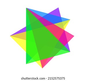 Vector isolated abstract geometric element of colored translucent geometric shapes superimposed on each other with color mixing