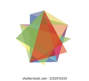 Vector isolated abstract geometric element of colored translucent geometric shapes superimposed on each other with color mixing