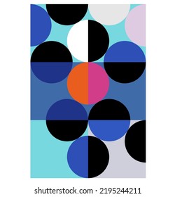 Vector isolated abstract geometric minimalism with circles and half circles in blue black shades colors