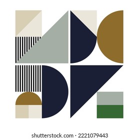 Vector isolated abstract geometric minimalism geometric figures of different colors natural shades four square tiles set 