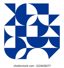 Abstrakte geometrische minimalistische geometrische Figuren aus Vektorgrafik in Blau-Weiß-Farben, quadratische Deckenkopfmuster 