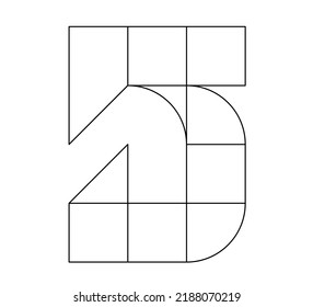 Vector Isolated Abstract Geometric Number Digit Five Figure Colorless Black And White Contour Line Drawing