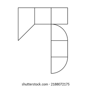 Vector isolated abstract geometric number digit seven figure colorless black and white contour line drawing