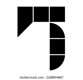 Vector isolated abstract geometric number digit seven figure colorless black and white stencil