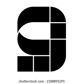 Vector aislado número geométrico abstracto dígito nueve figura esténcil incoloro negro y blanco
