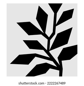 Vector isolated abstract geometric tree branch leaves hard edge minimalism painting in achromatic black and grey colors 