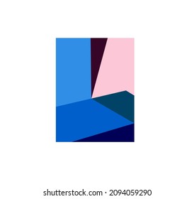 Vector isolated abstract geometry  of blue and pink colors. Geometric abstraction composition in rectangle for color geometry poster, cloths print, wall decoration, wall painting