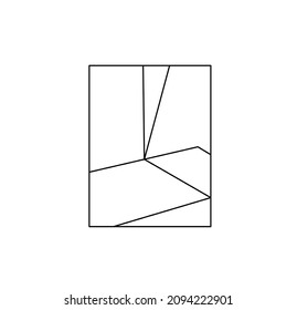 Vector isolated abstract geometry colorless coloring page. Black line geometric abstraction composition in rectangle for geometry poster, cloths print, wall decoration, wall painting