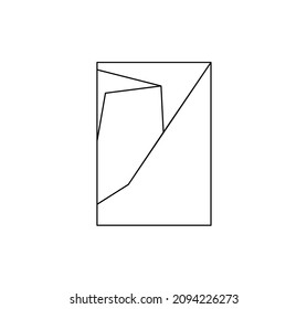 Vector isolated abstract geometry colorless coloring page. Black line geometric abstraction composition in rectangle for geometry poster, cloths print, wall decoration, wall painting
