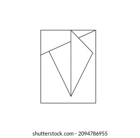 Vector isolated abstract geometry colorless coloring page. Black line geometric abstraction composition in rectangle for geometry poster, cloths print, wall decoration, wall painting