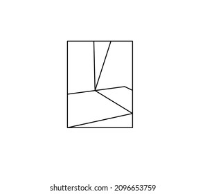 Vector isolated abstract geometry colorless coloring page. Black line geometric abstraction composition in rectangle for geometry poster, cloths print, wall decoration, wall painting
