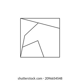 Vector isolated abstract geometry colorless coloring page. Black line geometric abstraction composition in square for geometry poster, cloths print, wall decoration, wall painting