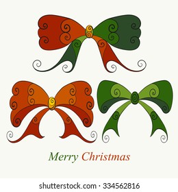 vector isolated abstract illustration of Christmas green and red bows set