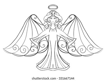 vector isolated  abstract illustration of white and black angel