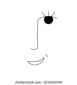 Vector aislado abstracto tipo sonriente cara sonriente con una línea de contorno blanco y negro incolora facil dibujo