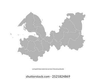 Vector isolated administrative simplified map with grey silhouettes of regions in Leningrad Oblast including Saint Petersburg. White background