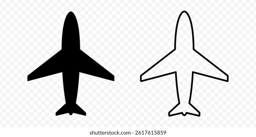 Vector isolated Aeroplane icon set in black outline and fill