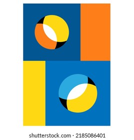 Vector isolated aethetic geometric abstraction in vertical rectangle in black blue orange and yellow colors 