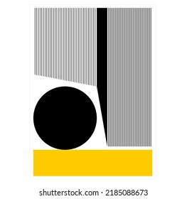 Vector isolated aethetic geometric abstraction in vertical rectangle in black white and yellow colors 