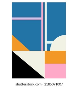 Vector isolated aethetic geometric abstraction in vertical rectangle in black blue pink and yellow colors 
