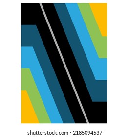Vector isolated aethetic geometric abstraction in vertical rectangle in black blue green and yellow colors 
