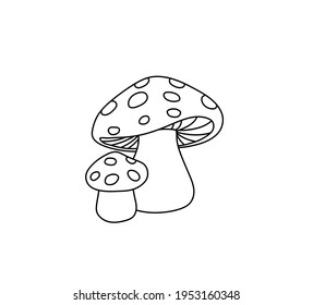 Vector isolated agaric mushroom line drawing. Colorless black and white agaric contour doodle sketch.