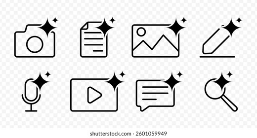 Vector isolated Ai Generative icon set in black outline