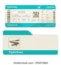 Vector isolated airline ticket with cover on a white background