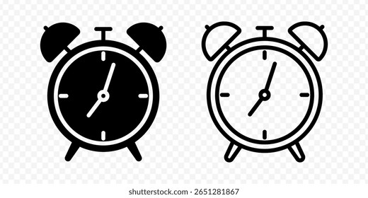 Vector aislado icono de despertador establecido en contorno negro y relleno