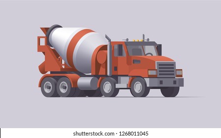 Vector isolated american construction tandem axle concrete cement mixer truck