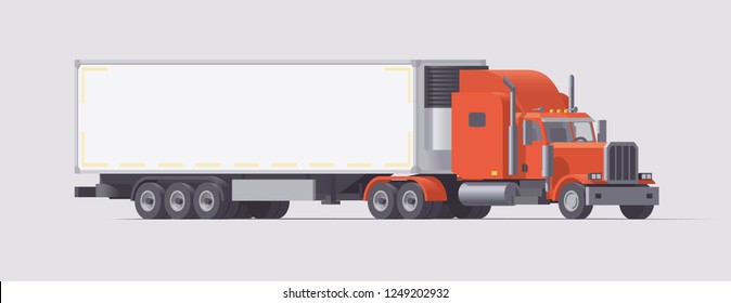 Vector Isolated American Semi Truck With Isothermal Semi Trailer Refrigerator