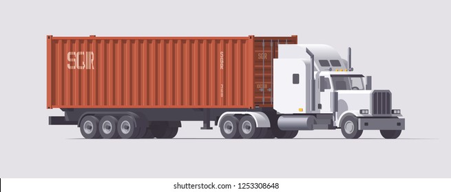 Vector isolated american semi truck with semi trailer container