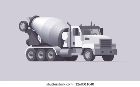Vector isolated american white construction axle concrete cement mixer truck