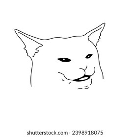 Vector aislado de gato disgustado enojado cabeza de meme color negro y blanco línea de contorno fácil dibujo