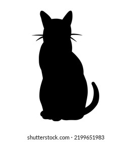 Vector isolated animal silhouette icon. Simple black cat shape. Kitty graphic illustration. Abstract symbol sign design element. Vet clinic logo. Pet portrait shadow in flat style.