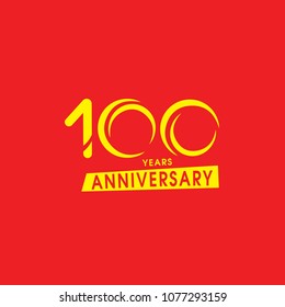 Vector isolated anniversary date logo template for business company birthday icon design element. One hundred abstract sign. Happy jubilee, 100 years. 100th year. Isolated on a red background.