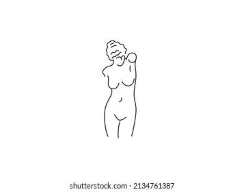 Vector isolated antique woman sculpture without hands colorless black and white contour line simple drawing