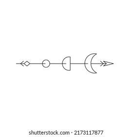 Vector isolated arrow with crescent moon geometric decorative ornament colorless black and white contour line drawing