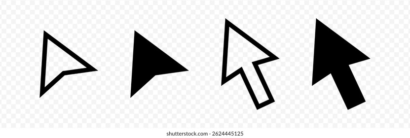 Vector isolated Arrow Cursor icon set in black outline and fill