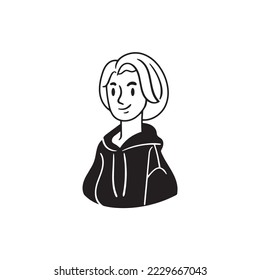 Vector with isolated avatars of people on white background. Cartoon characters, smiling faces of young women