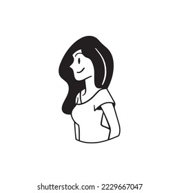 Vector with isolated avatars of people on white background. Cartoon characters, smiling faces of young women