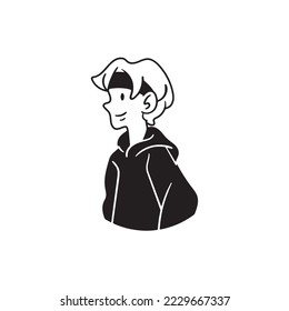Vector with isolated avatars of people on white background. Cartoon characters, smiling faces of young men