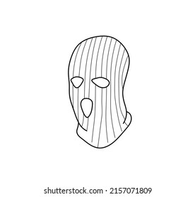 Vector isolated balaclava thief hat with hols for eyes and mouth colorless black and white contour line drawing