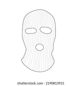 Vector isolated balaclava thief hat with hols for eyes and mouth colorless black and white contour line drawing