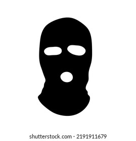 Vector isolated balaclava thief hat with hols for eyes and mouth colorless black and white outline silhouette shadow