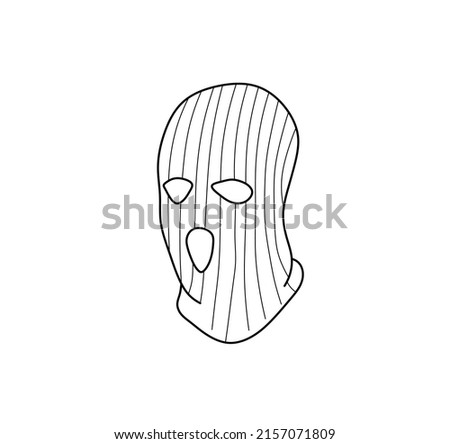 Vector isolated balaclava thief hat with hols for eyes and mouth colorless black and white contour line drawing